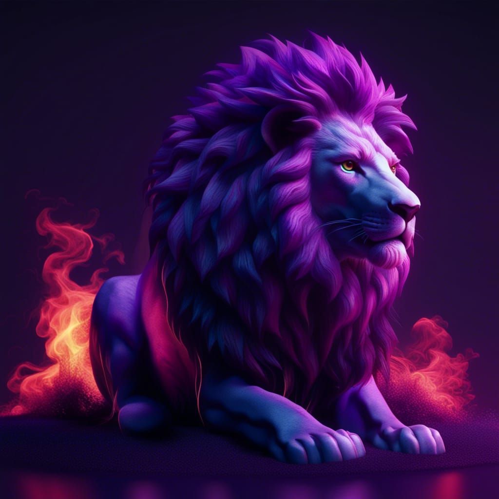 Lion made of purple fire 8k realistic 3D high quality