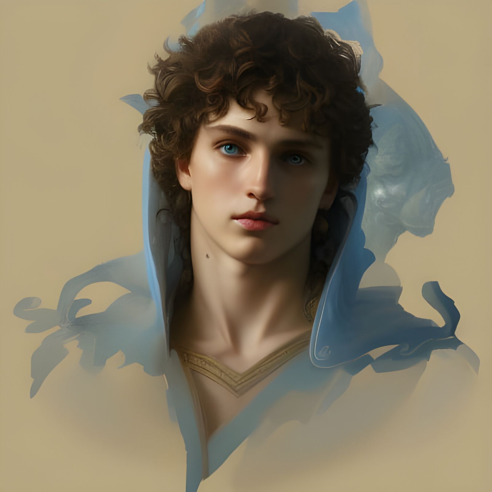 male Circassian youth, blue eyes, ancient Greek clothes