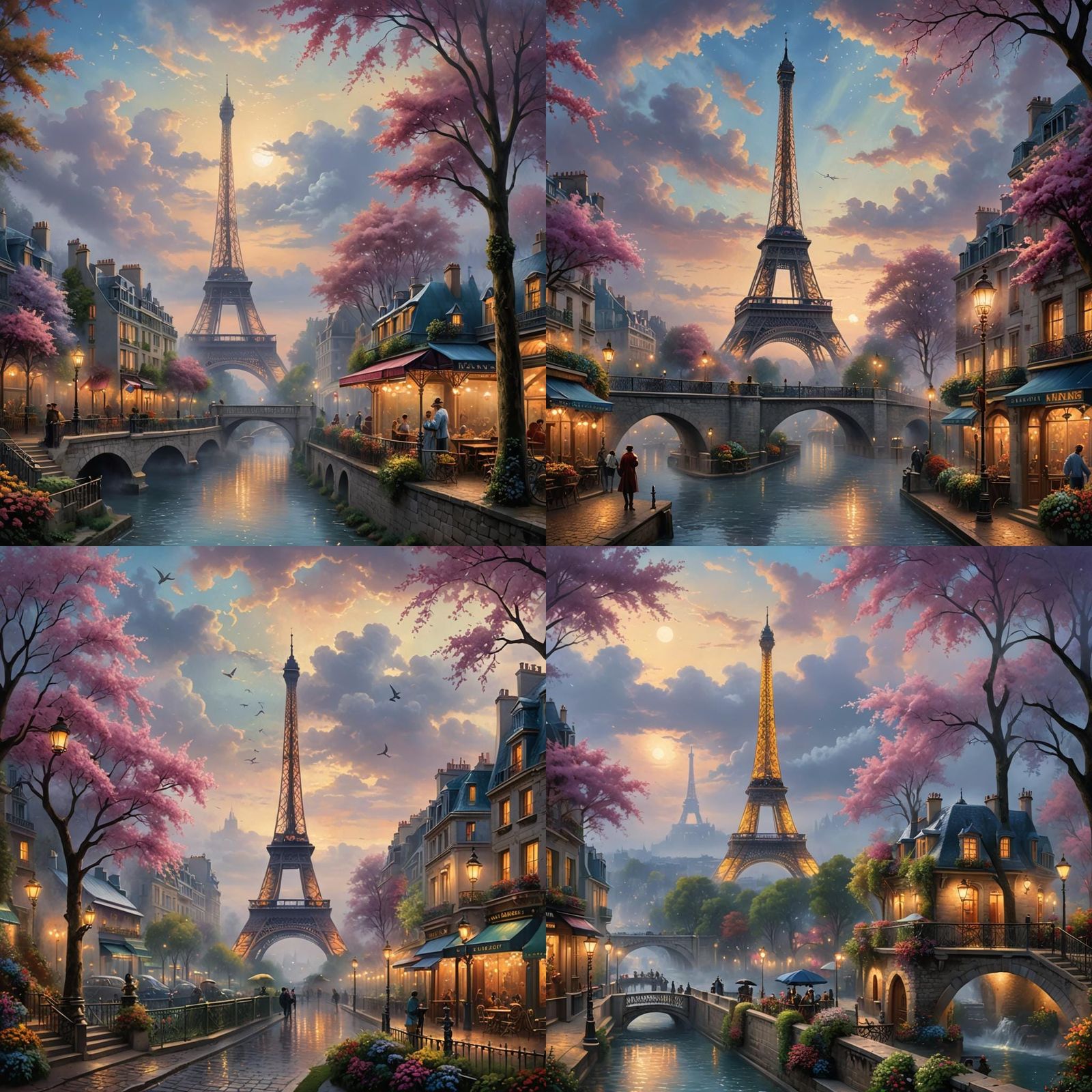 4k high fashion clipart of a Paris scene with Eiffel tower i...