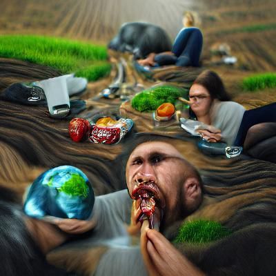 Humans eating the earth hyperrealism 8k resolution