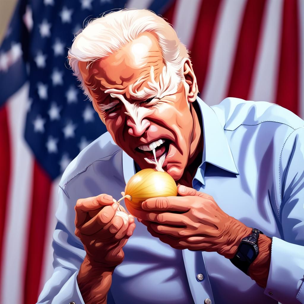 joe biden eating a raw onion - AI Generated Artwork - NightCafe Creator