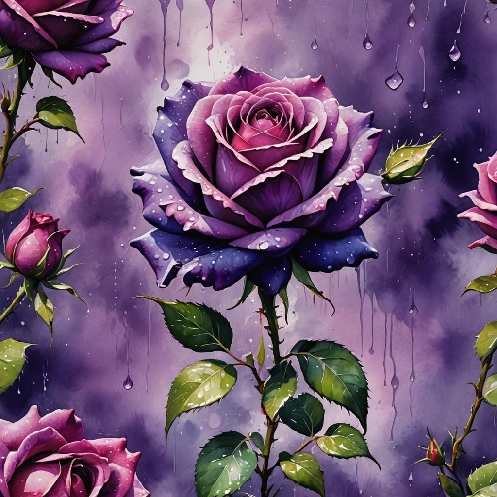 Tachisme Dynamic Brushwork of one brightly colored purple ro...