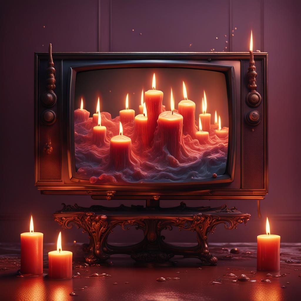 Candles melting all over a TV 