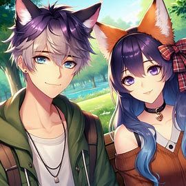 Elias and Kemi (kemi's real hair color is navey blue and Elias is purple)