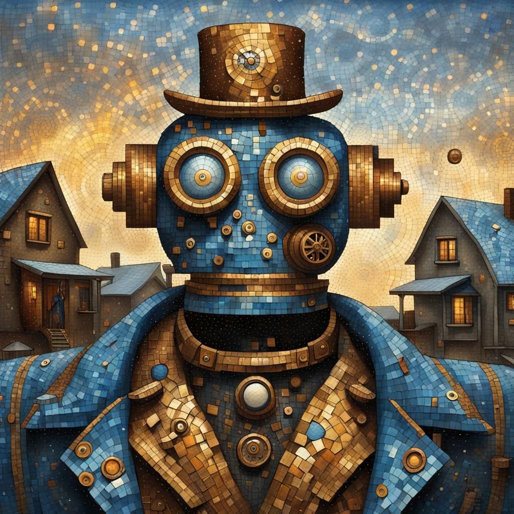 Mosaic of old steampunk robot