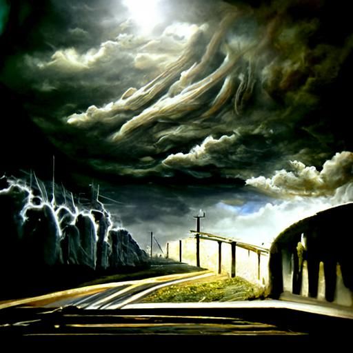 Surreal Road to Death: Oil on Canvas Concept Art