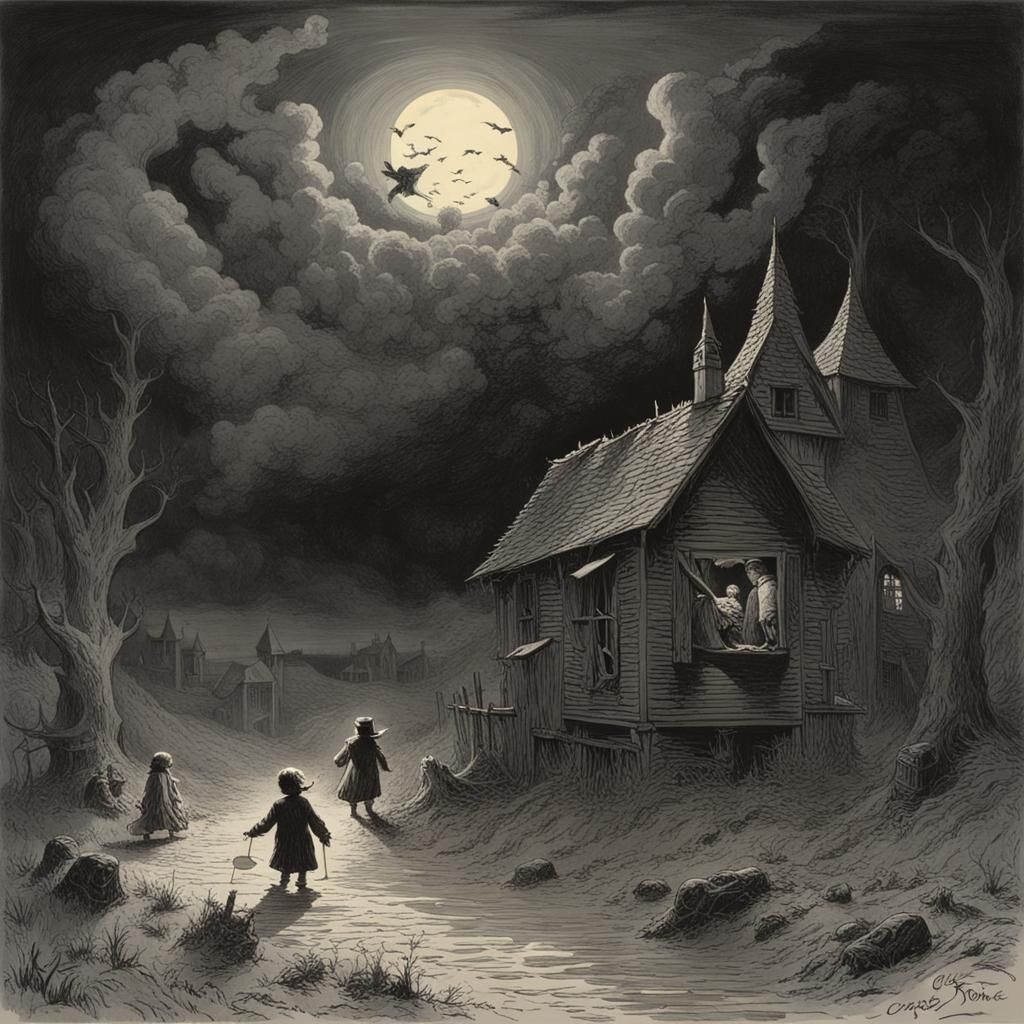 Haunting Childhood Memories in Engraving Style