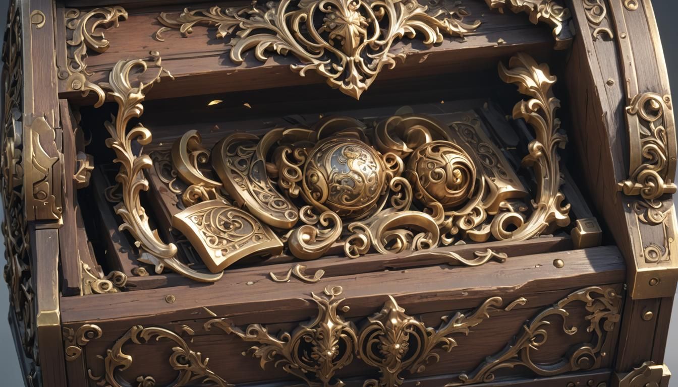 an open chest with scrolls in it