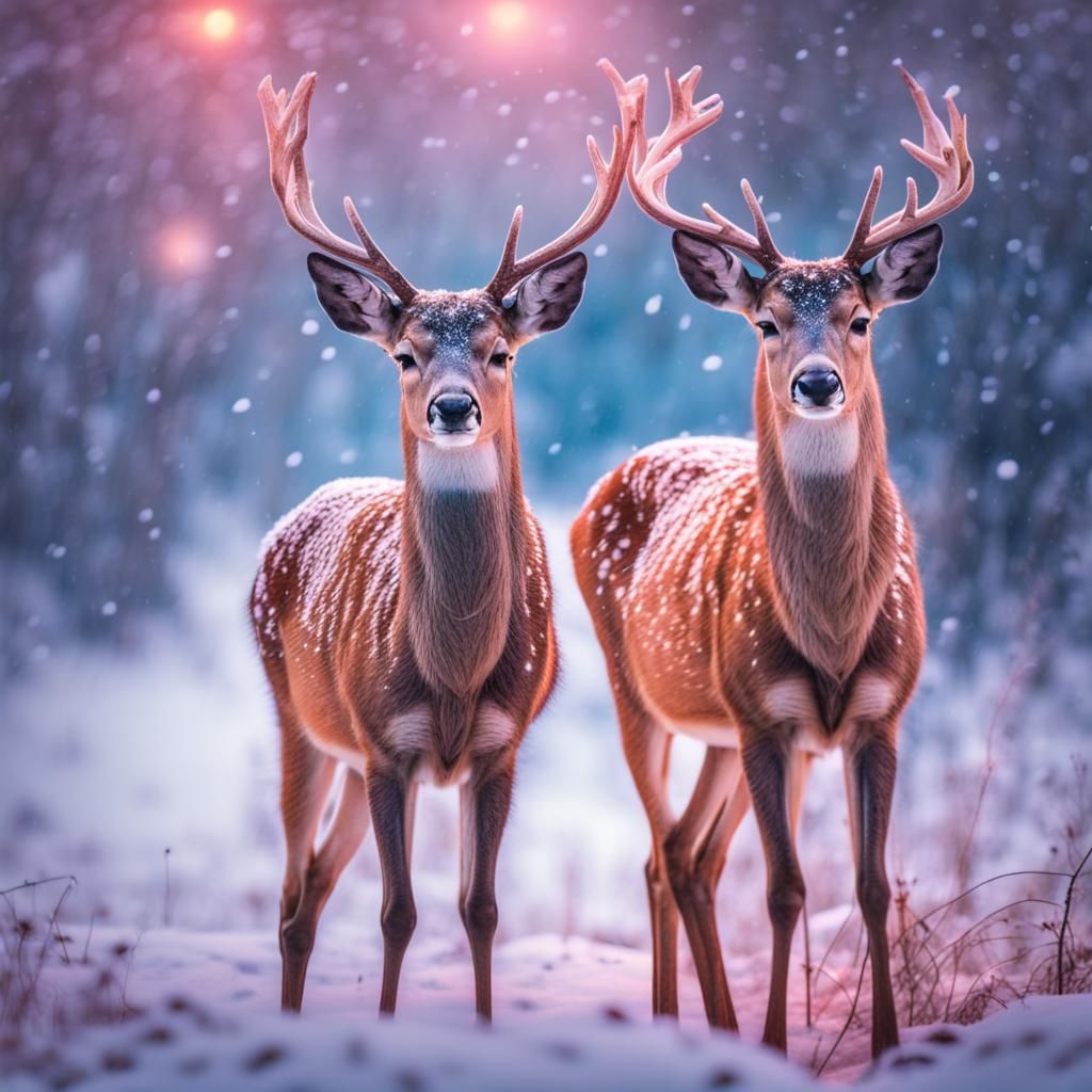 Two deers in the snowfall.  by @Lizaliza