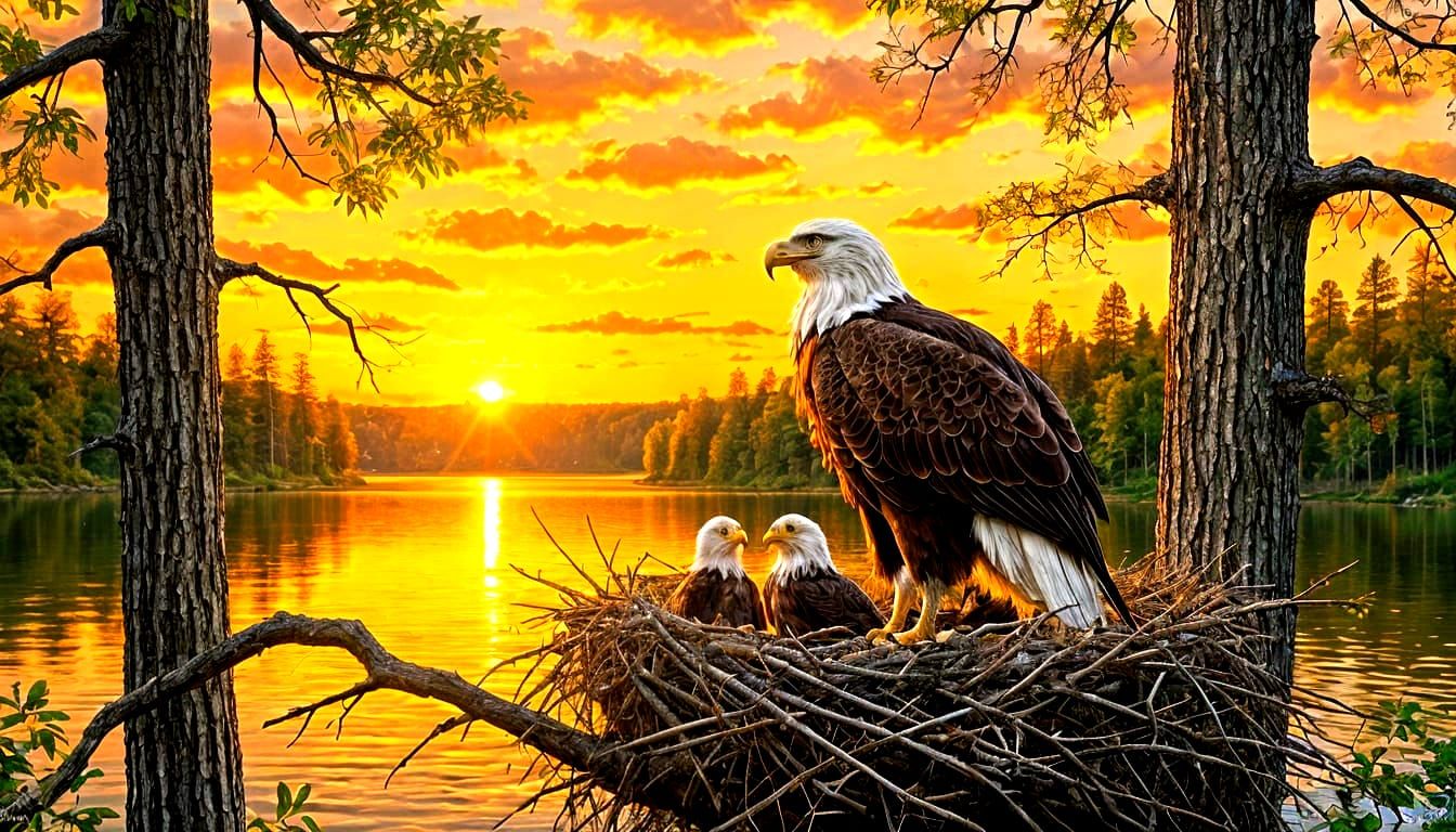 Bald Eagle Family at Sunset  by @AlfredaH