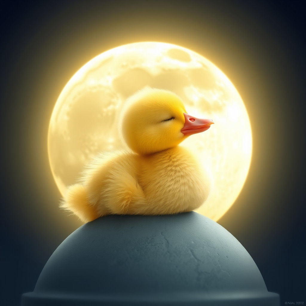 Cute Yellow Duck Sleeping on a Shining Moon