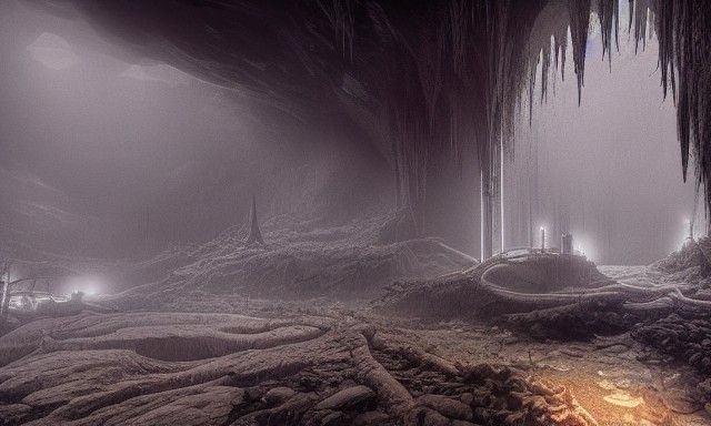 stunning, epic eerie picture of beautiful  dense city in a c...