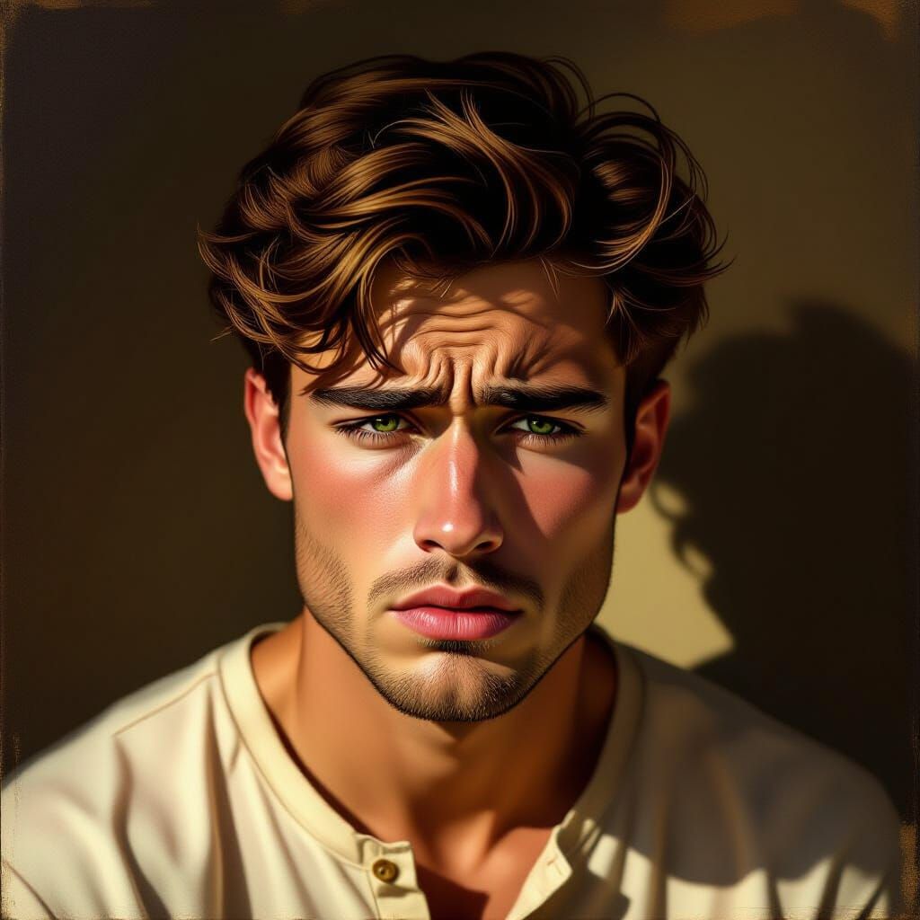 Man's Anguished Portrait in Dramatic Chiaroscuro