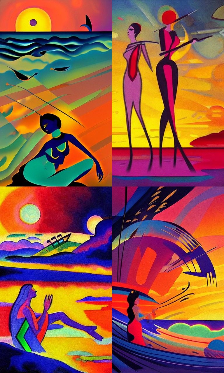 Sirens in the sunset trending on Artstation Kandinsky detail...