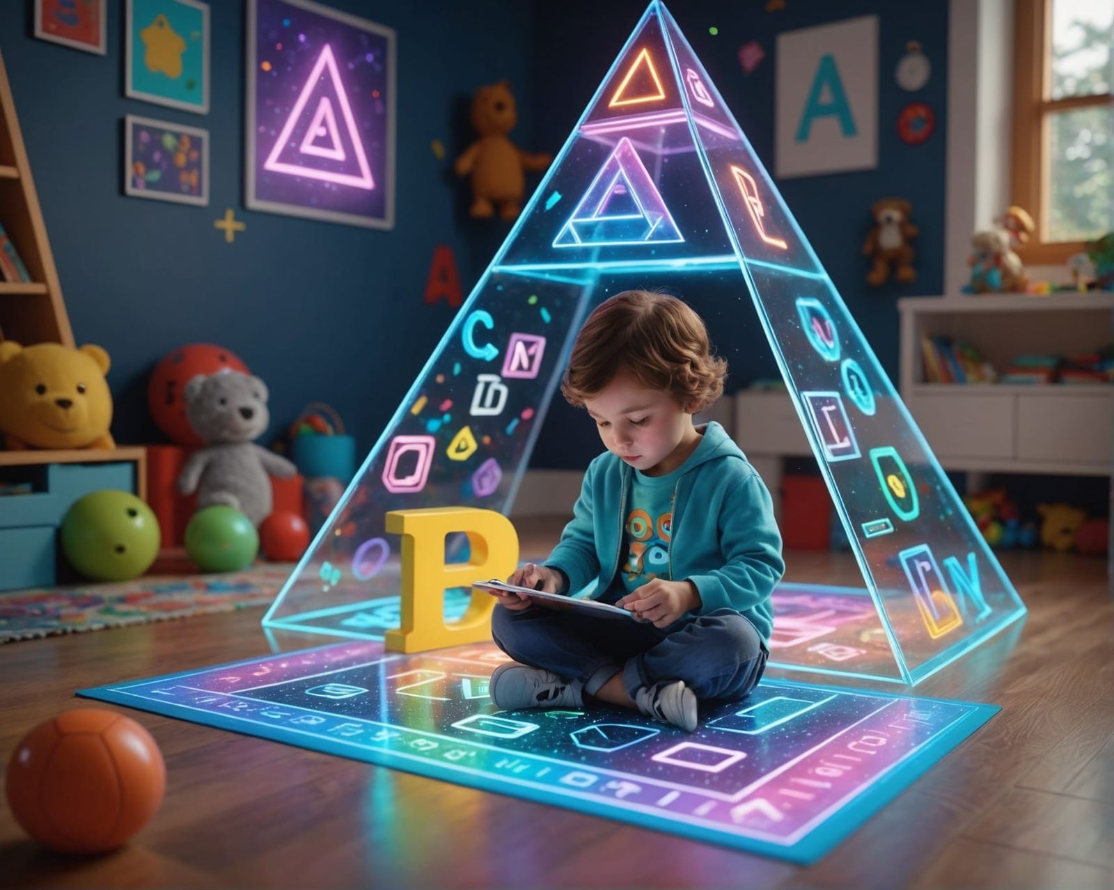 A futuristic children’s playroom with holographic toys V2  by @EmzMc