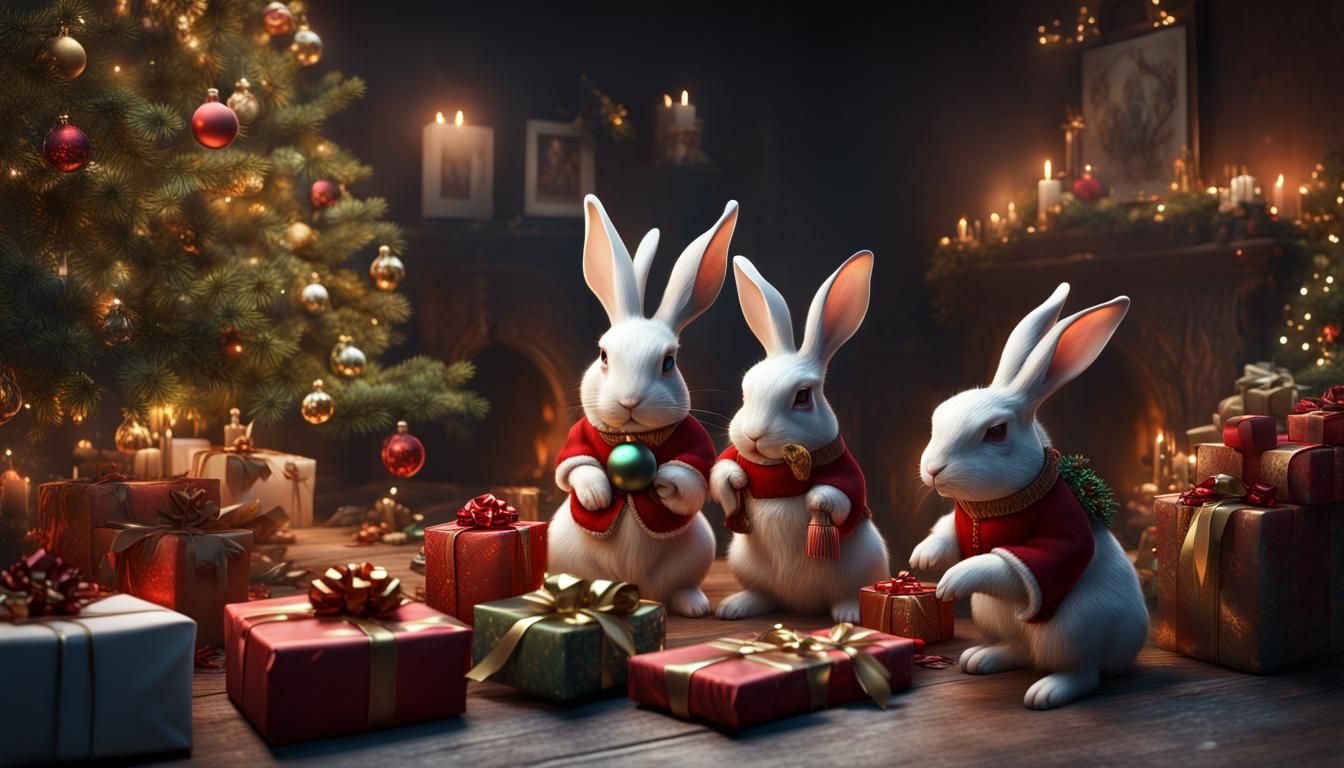 Rabbits celebrating Xmas AI Generated Artwork NightCafe Creator