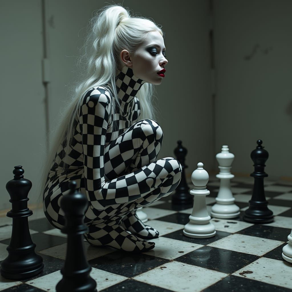 <lora:Rococo:1.0> SUBJECT(1.0): "A close up of A surreal figure with blood red lipstick, and with long white hair in an updo, their body pai...