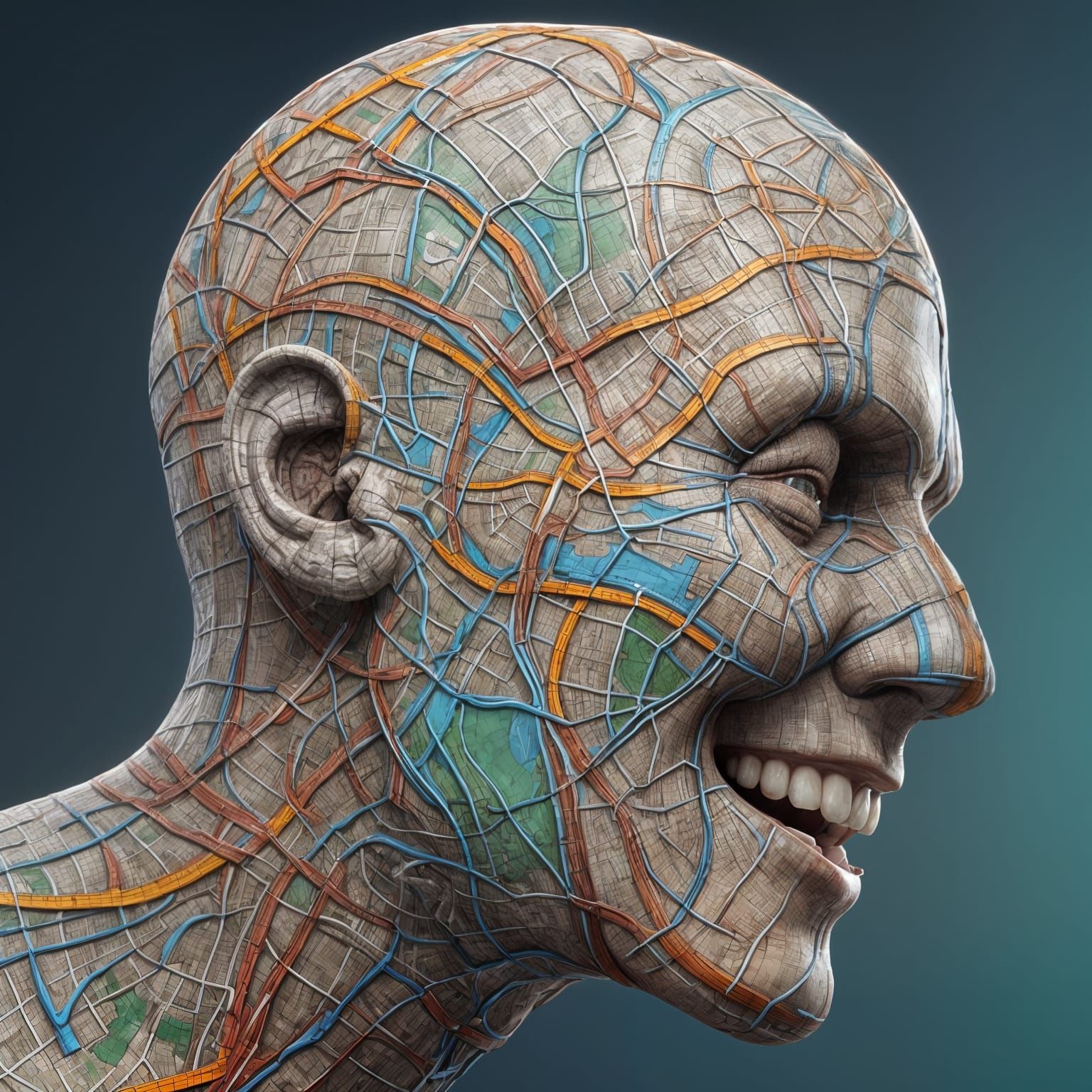 Road Map Head in Surreal 3D Style