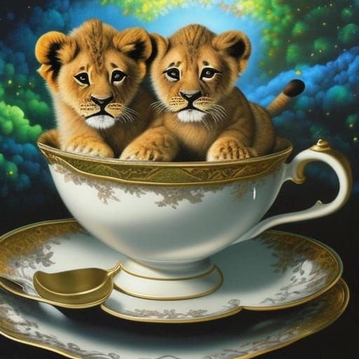 Cute baby lion cubs in a Teacup AI Generated Artwork NightCafe Creator