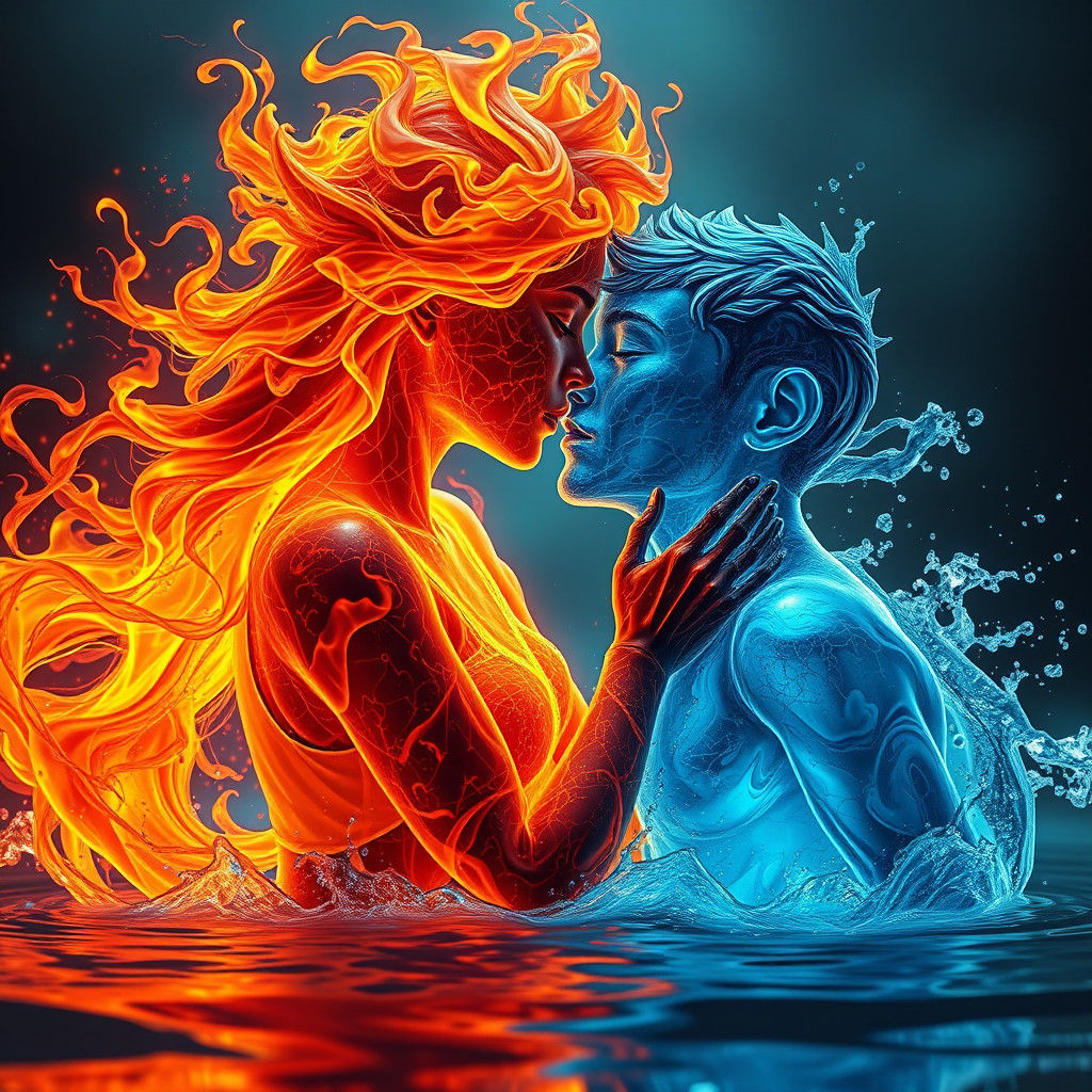 Fiery Girl and Water Boy Kissing