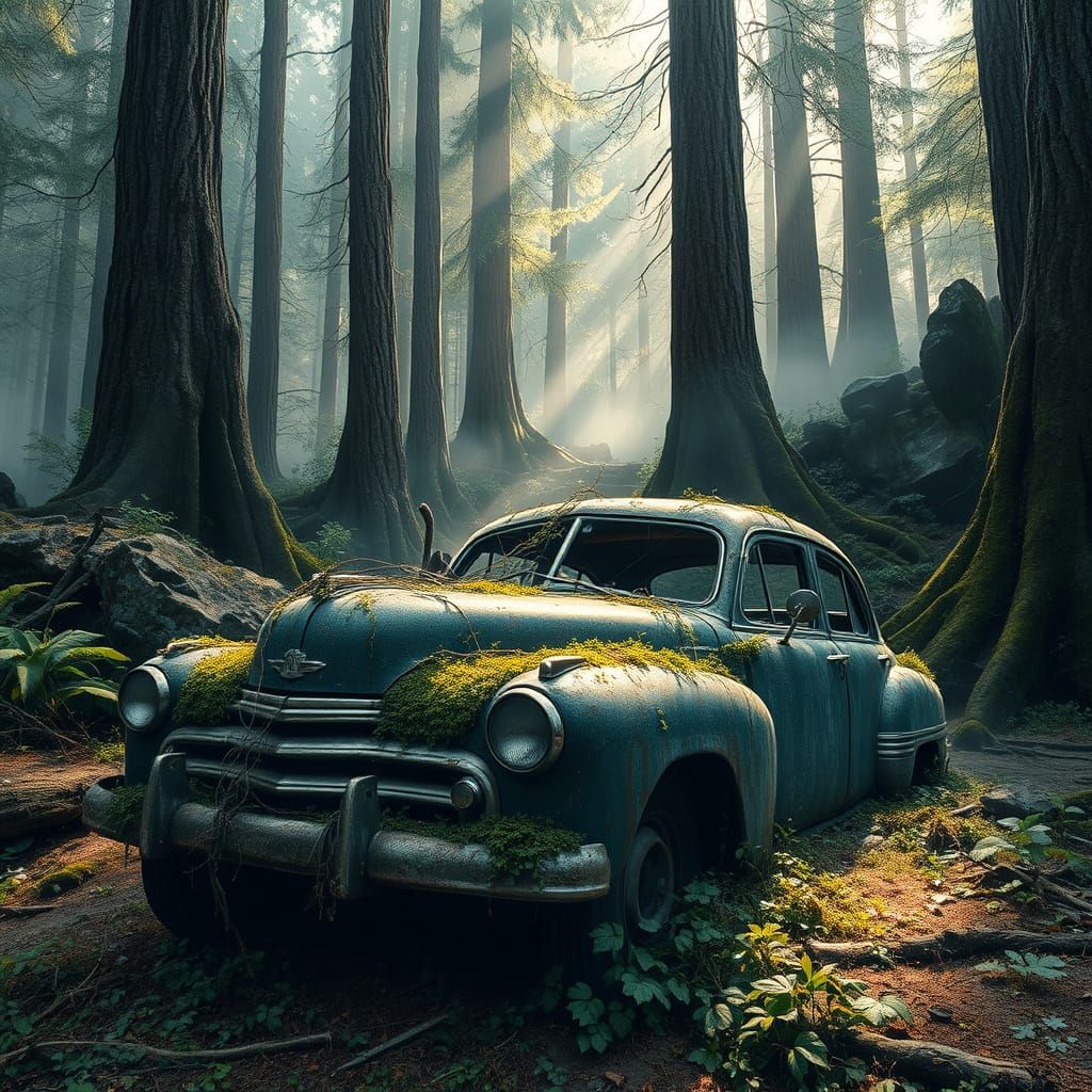 Machine and Nature: Contrast and Harmony
 The car, integrated into the wild, untouched nature, creates a strong visual contrast and makes yo...