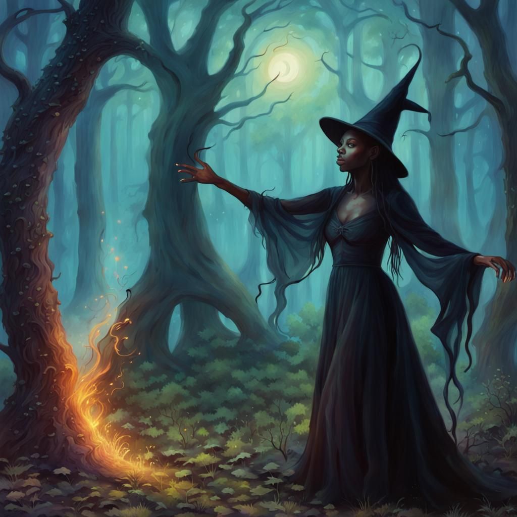 fantasy, painting like Anne Strokes: ghosts and witches danc...