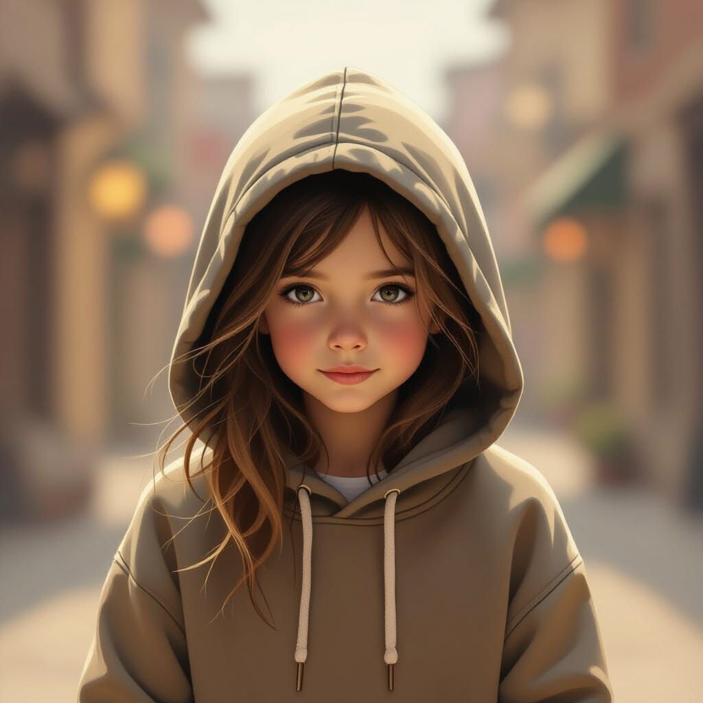 Mysterious Girl in Hoodie, Painterly Style