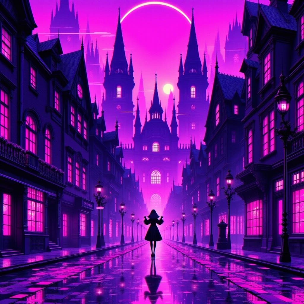 <lora:GLiMORiA:1.0> purple cityscape