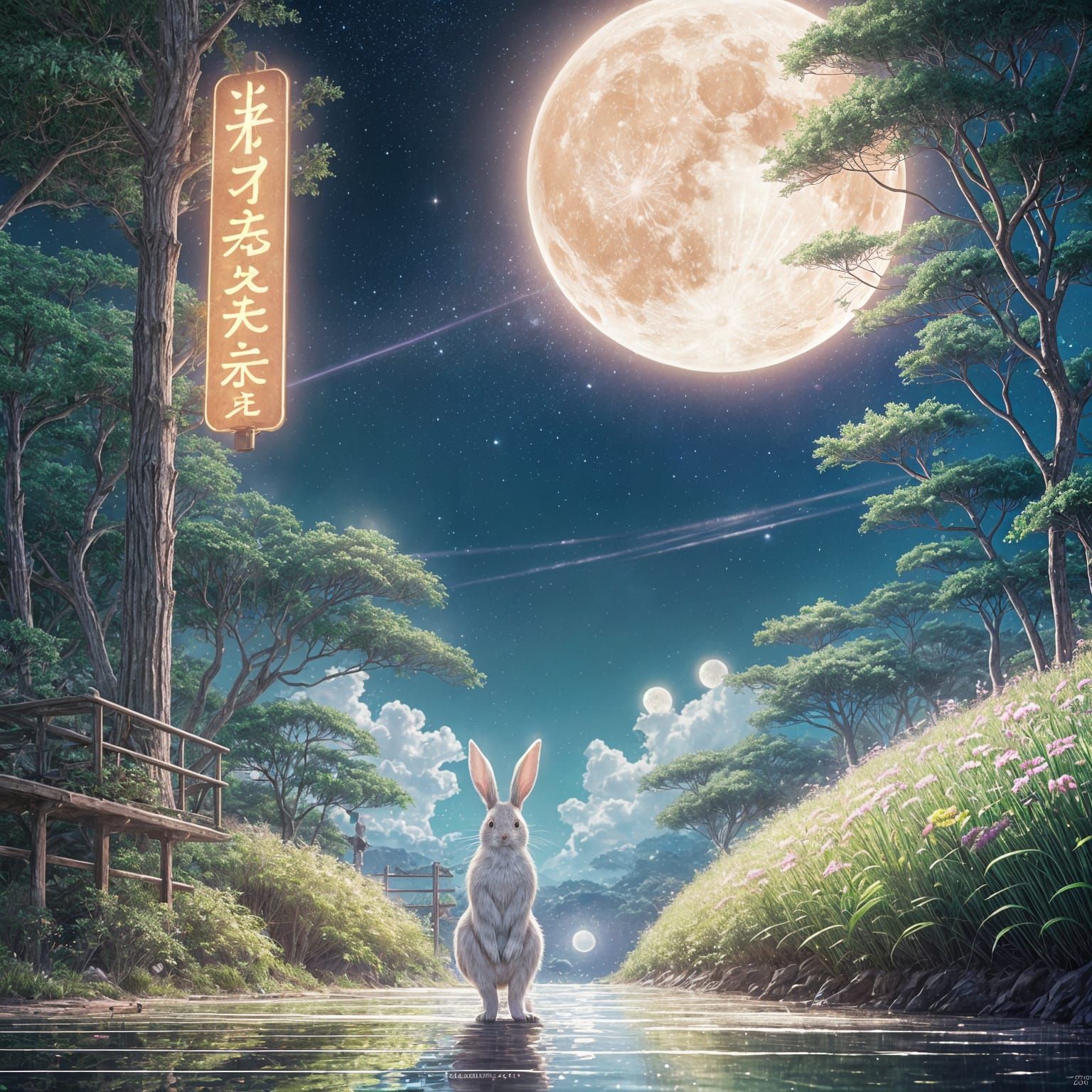 A Rabbit on a Paradise Moon - Enchanted Rabbit on a Radiant...