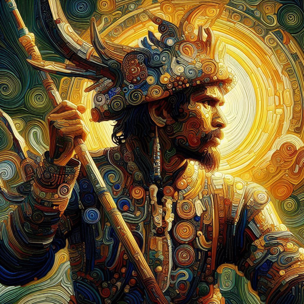 Art nouveau  potrait of Steampunk native warrior