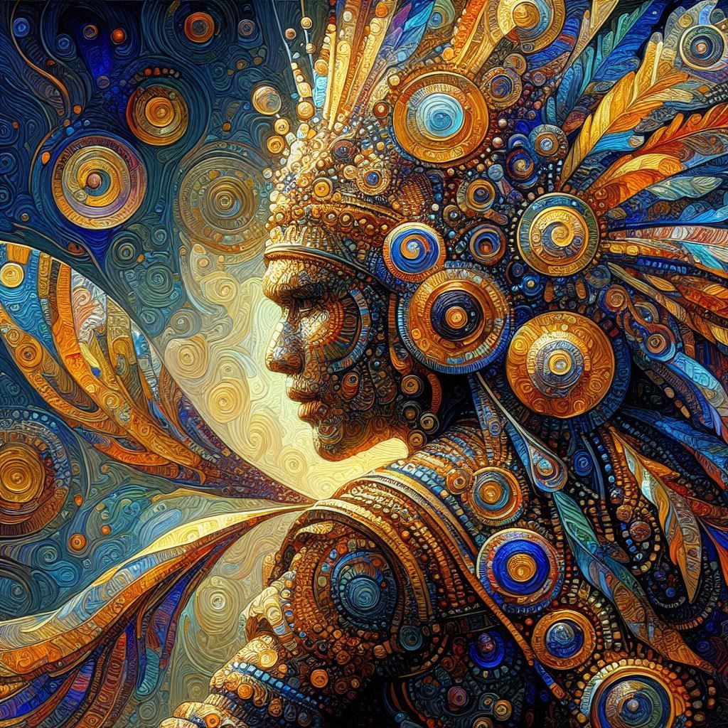 Art nouveau  potrait of Steampunk native warrior