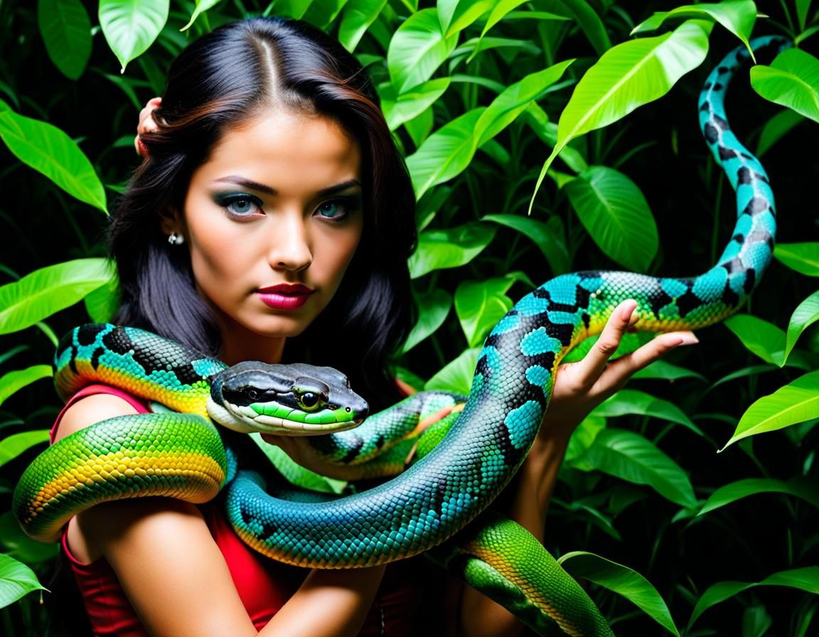 snake colorful and handled by female - AI Generated Artwork - NightCafe ...