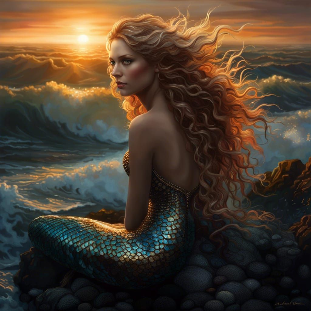 Mermaid sitting on a rock - AI Generated Artwork - NightCafe Creator