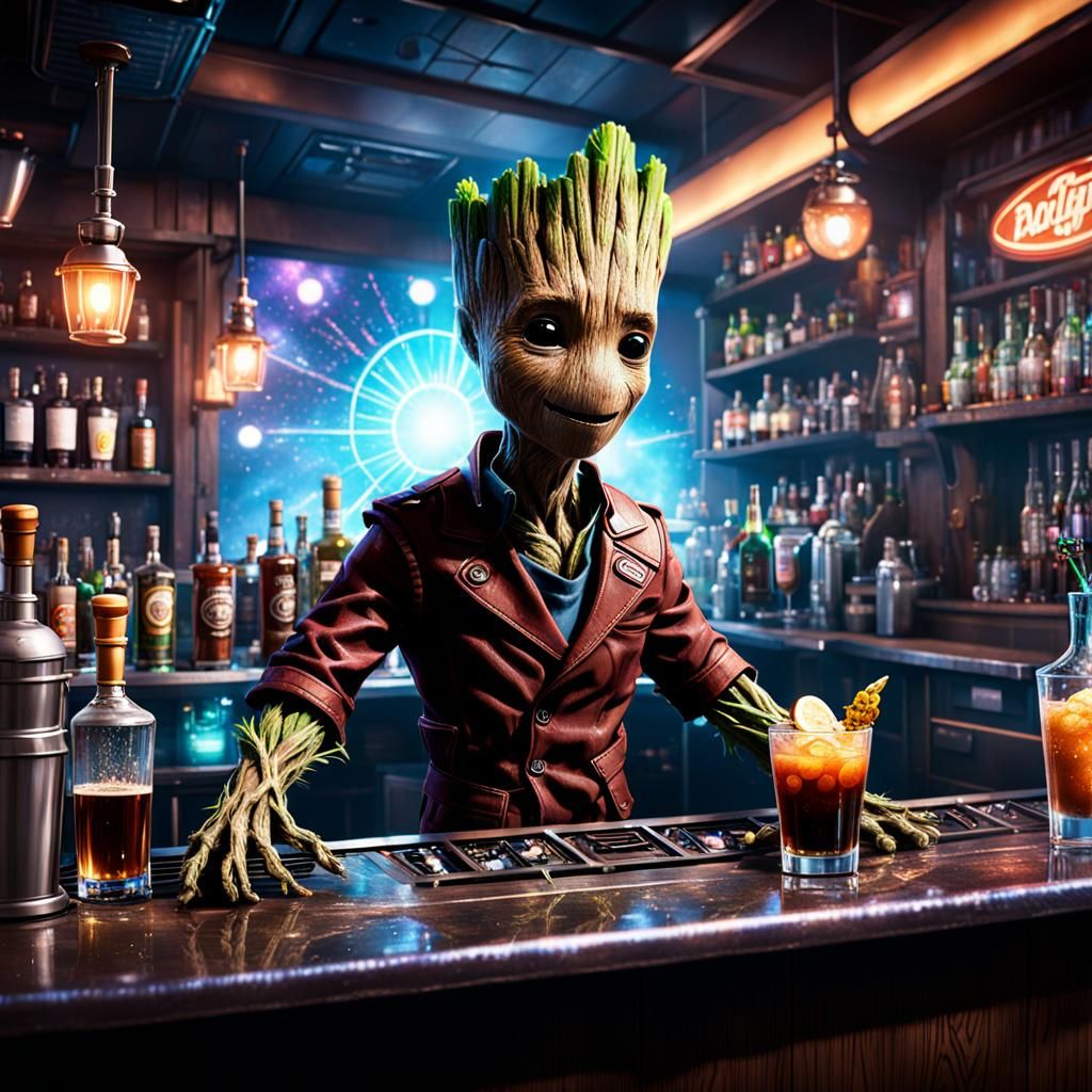 groot as a bartender - AI Generated Artwork - NightCafe Creator