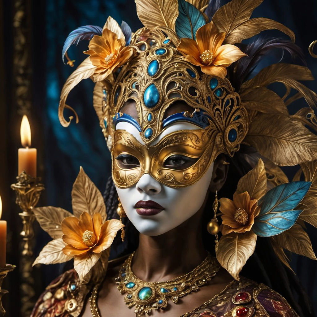 Multiracial Fairy Wears Elaborate Venetian Mask in Carnavale