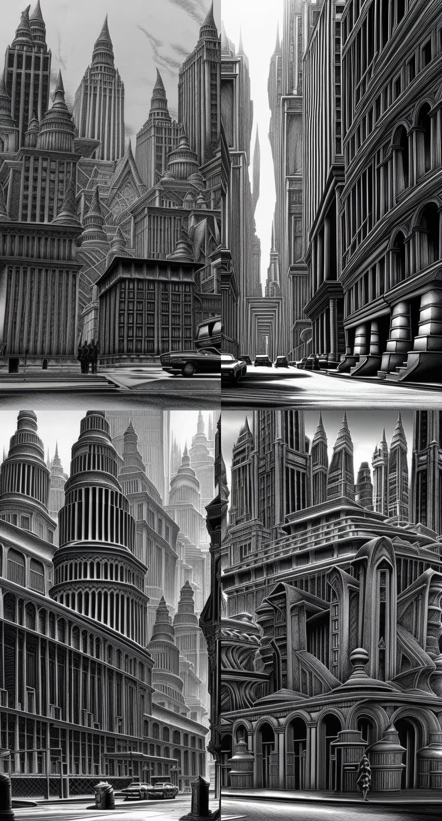 Epic black and white sketch comic book scene, on city street...