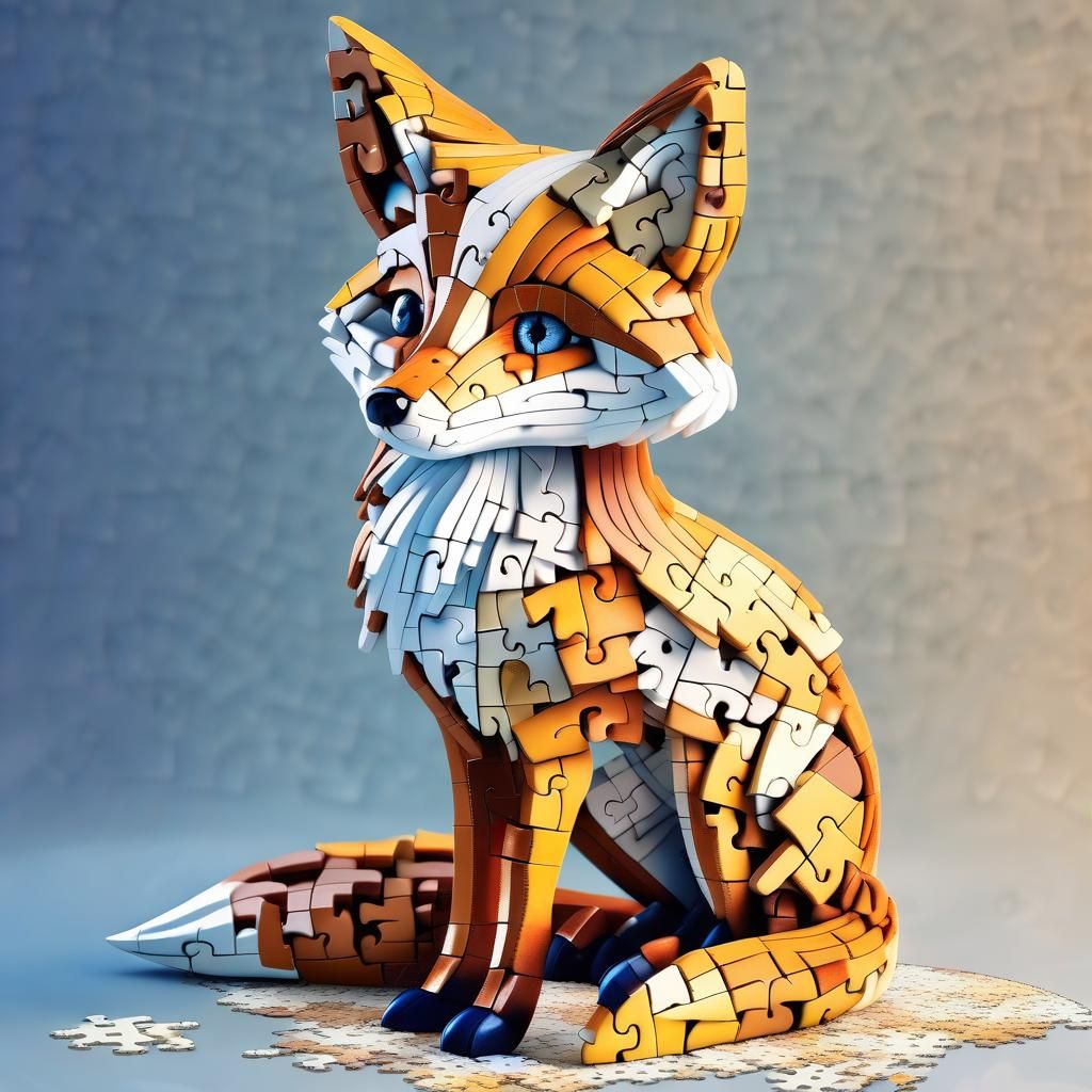 3D Puzzle of a cute Fox (Optionally with a big brown tail and white tail tip or small gold-colored tail) ...  by @DiegoHamburg