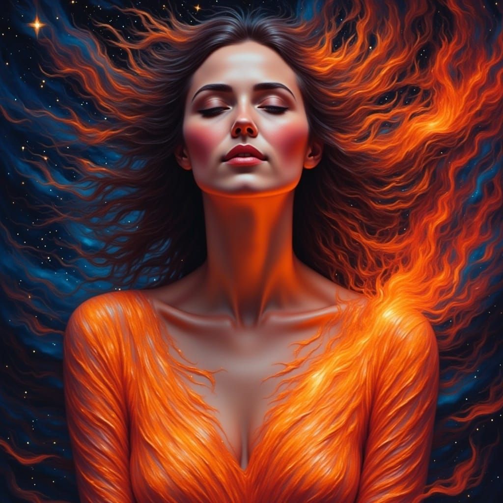 Flame shaped woman of beauty and strength
