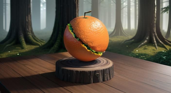 Create a hyper-realistic 3D image of an Orange Fruit Monster...