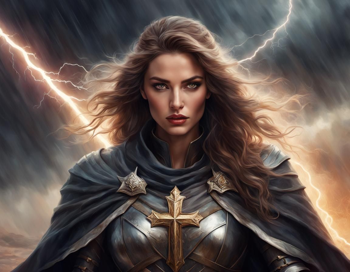 Sensual Knight Templar in Stormy Sandstorm, Oil Painting Sty...