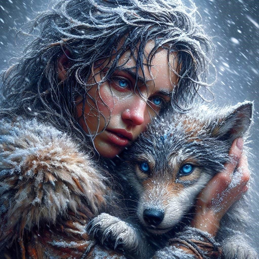 Protecting her baby wolf