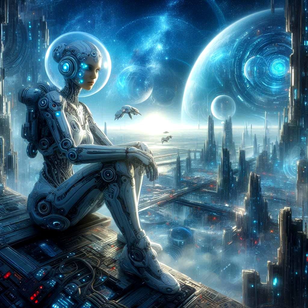 Mystical Astronaut in a Futuristic City  by @Artless