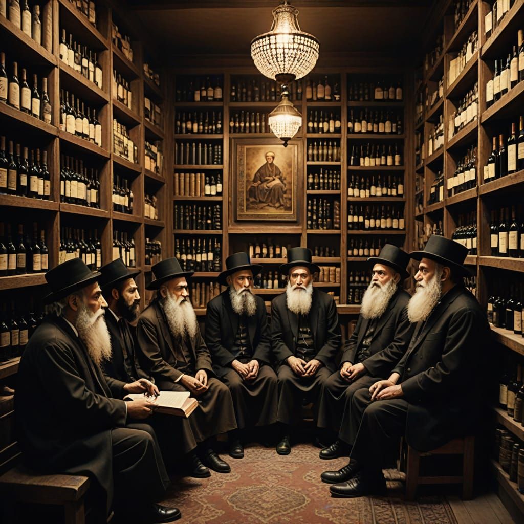 Torah Lesson in Wine Cellar: Surrealist Image