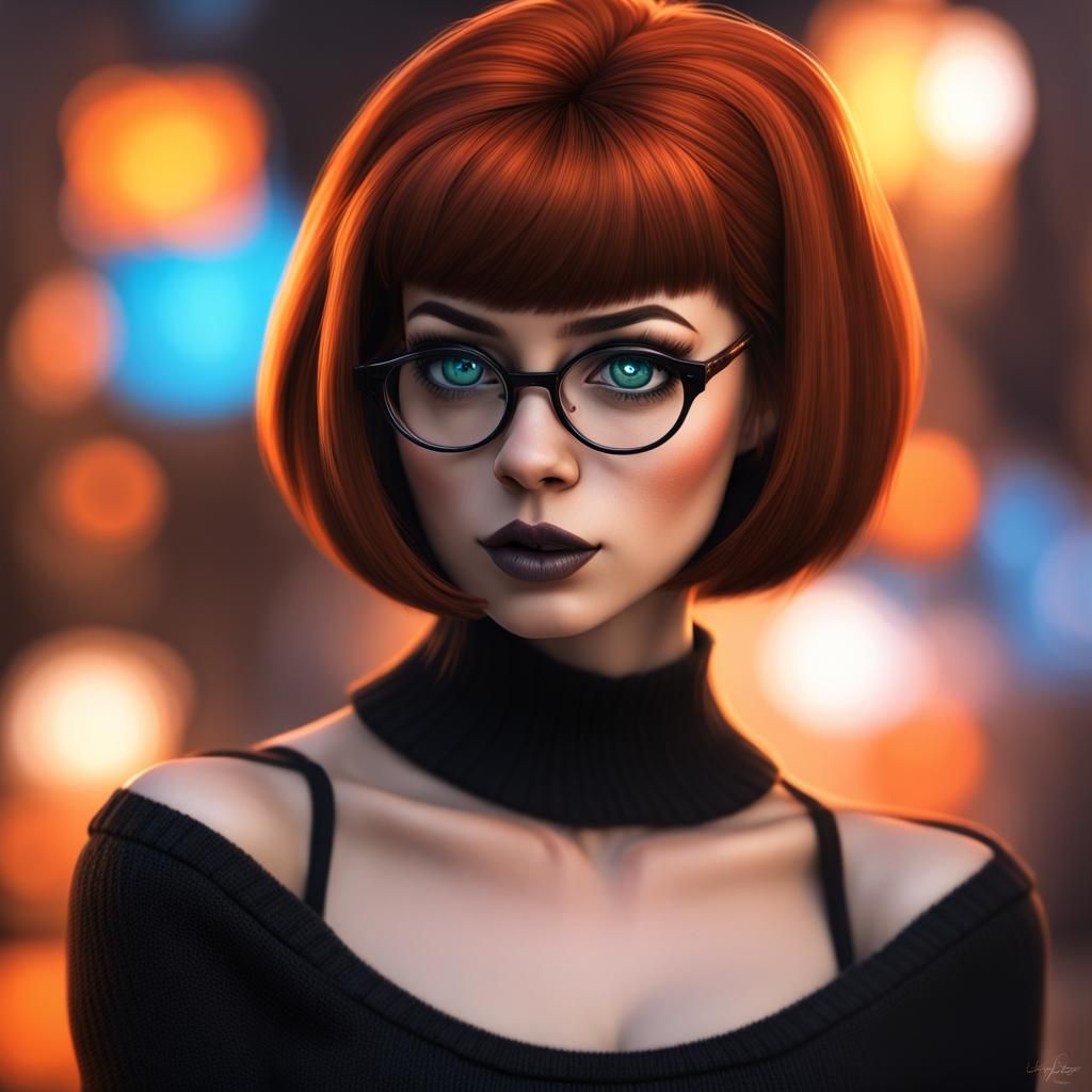 professional portrait, goth girl, velma from scooby-doo, a girl wearing ...