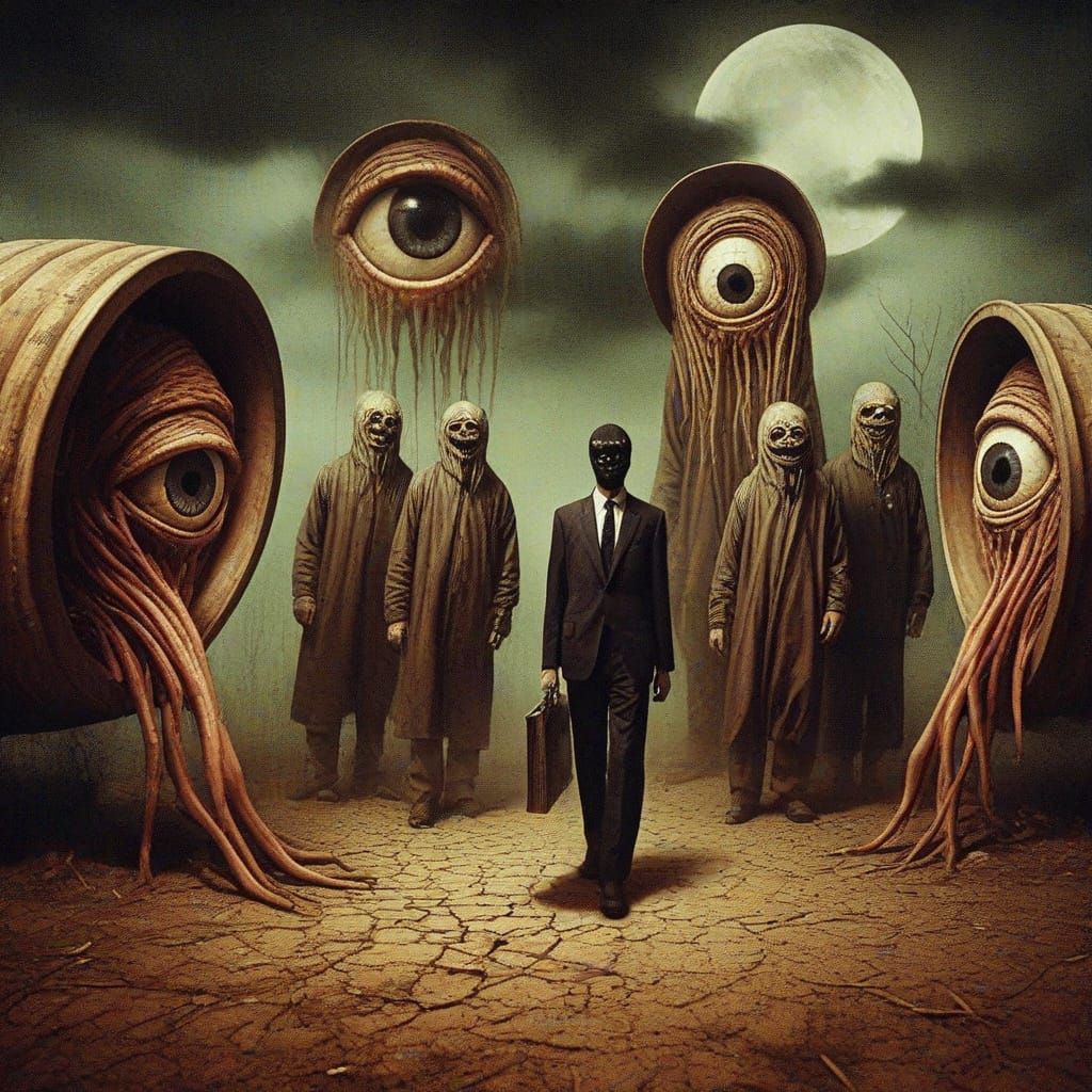 Surreal Horror Scene in Gritty Retro Style