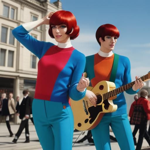 A band wearing mod target jumpers Beautiful vivid and dynami...