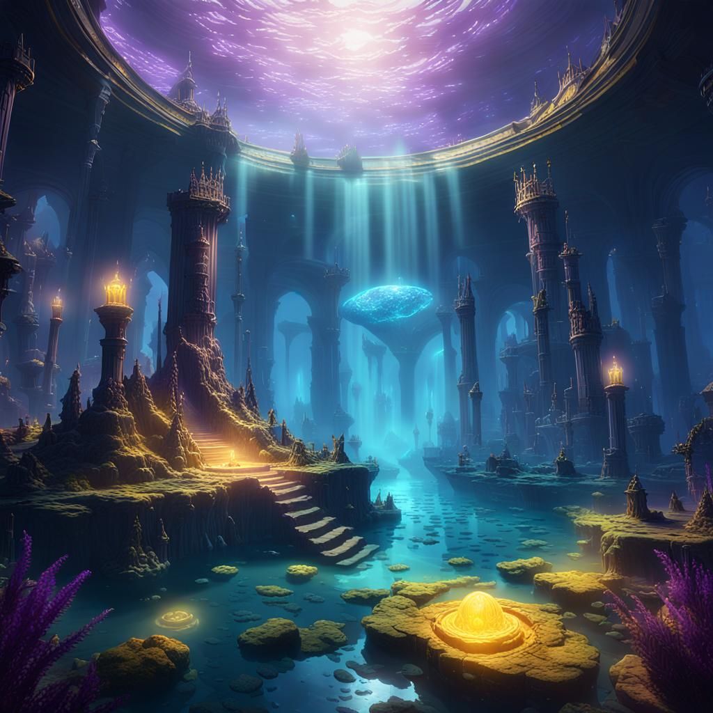 Submerged Kingdom with Magical Anomaly in Dark Fantasy Style