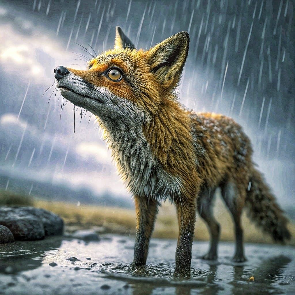 Fox Under Rain