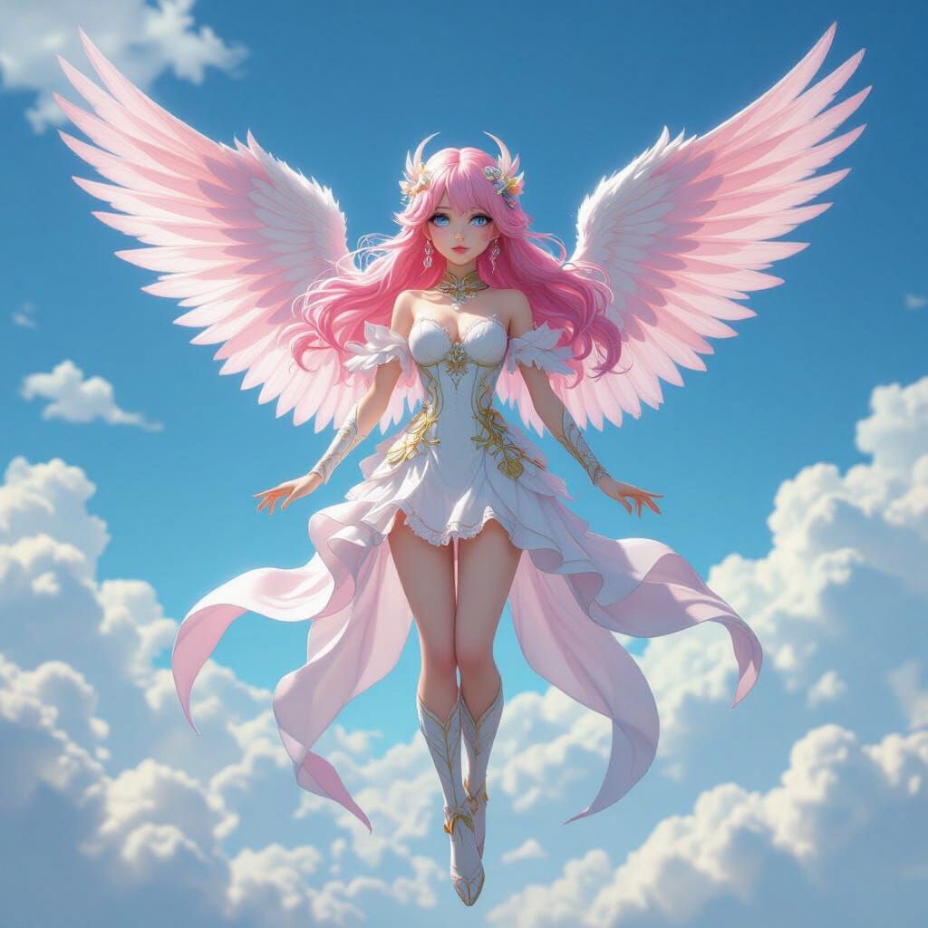 Anime Angel with Pink Hair and Ethereal Wings