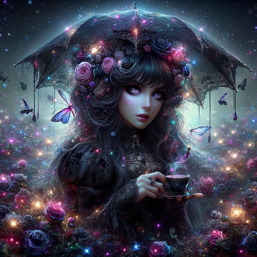 Glitter Goth Lady in Bright lights